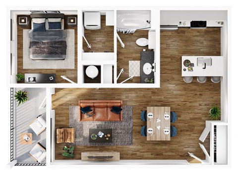 1 Bed 1 Bath Floor Plan | 786 Sq. Ft. at Terraces at High Mountain in Huntsville, Alabama 35811